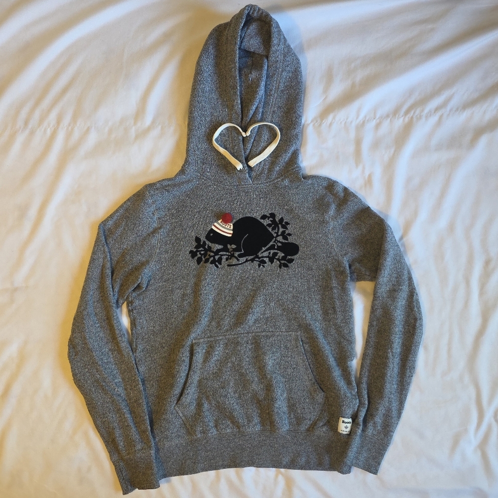 Roots Salt And Pepper (Grey And Black) Hoodie Sweater With Beaver Wearing Toque